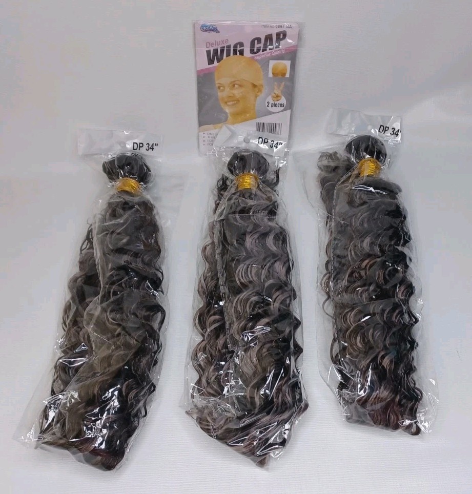 3 Bundles 34″ Hair Extensions Body Wave Black & Grey