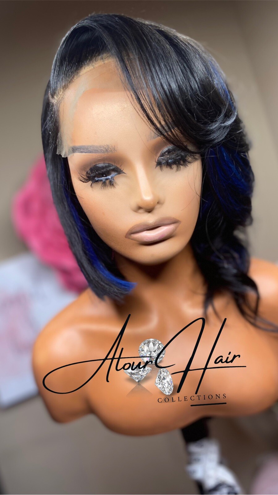 Closure Bob Wig ￼￼asymmetrical | Closure Bob Wig| Black And Blue Bob| Human Hair