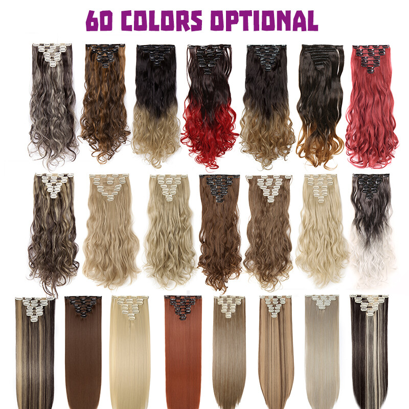 8 Pieces 18 CLips In Hair Extensions Thick As Human Full Head Curly Straight US