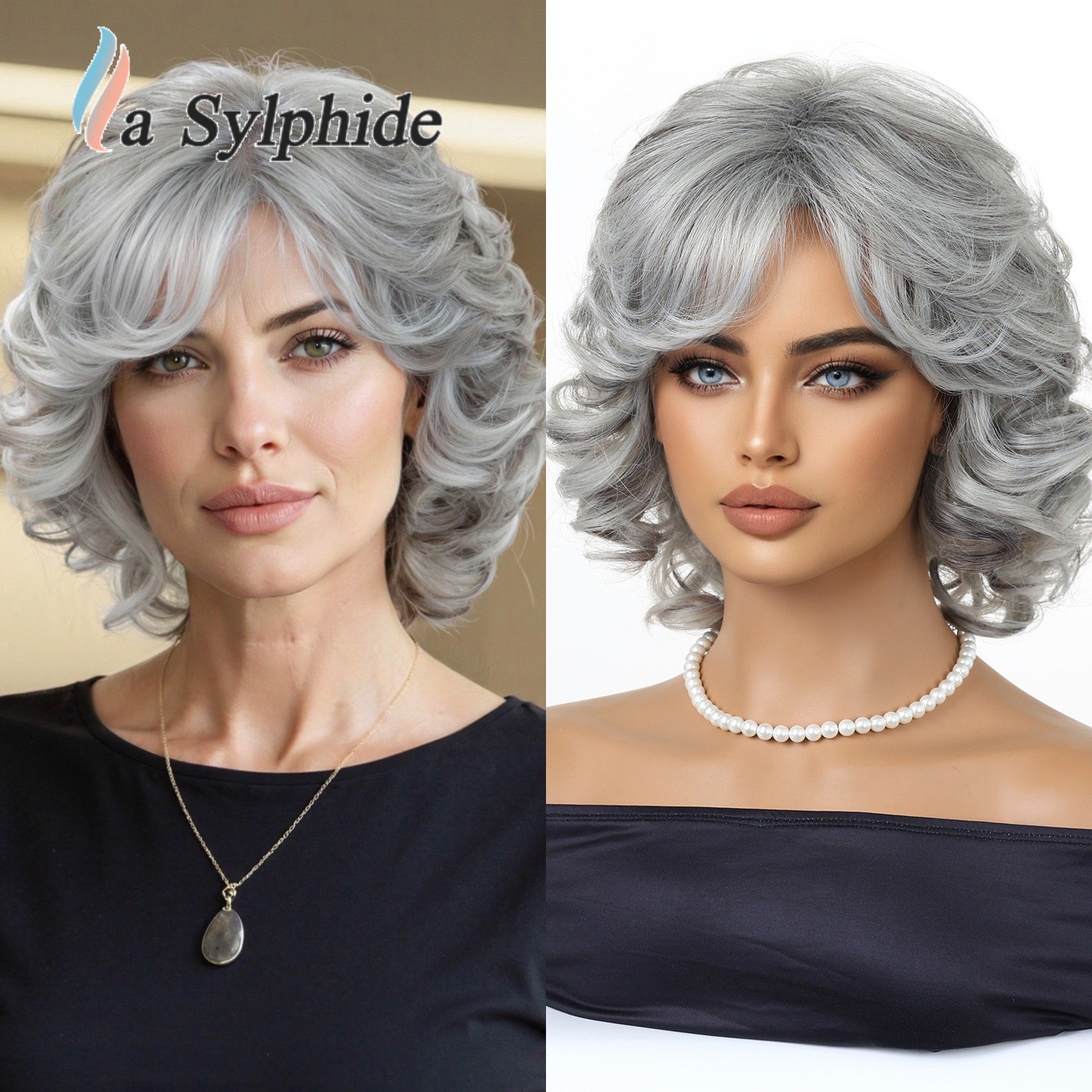 Vintage Short Luffy Curls Synthetic Wig Rose Net Heat Resistant Wig for Older