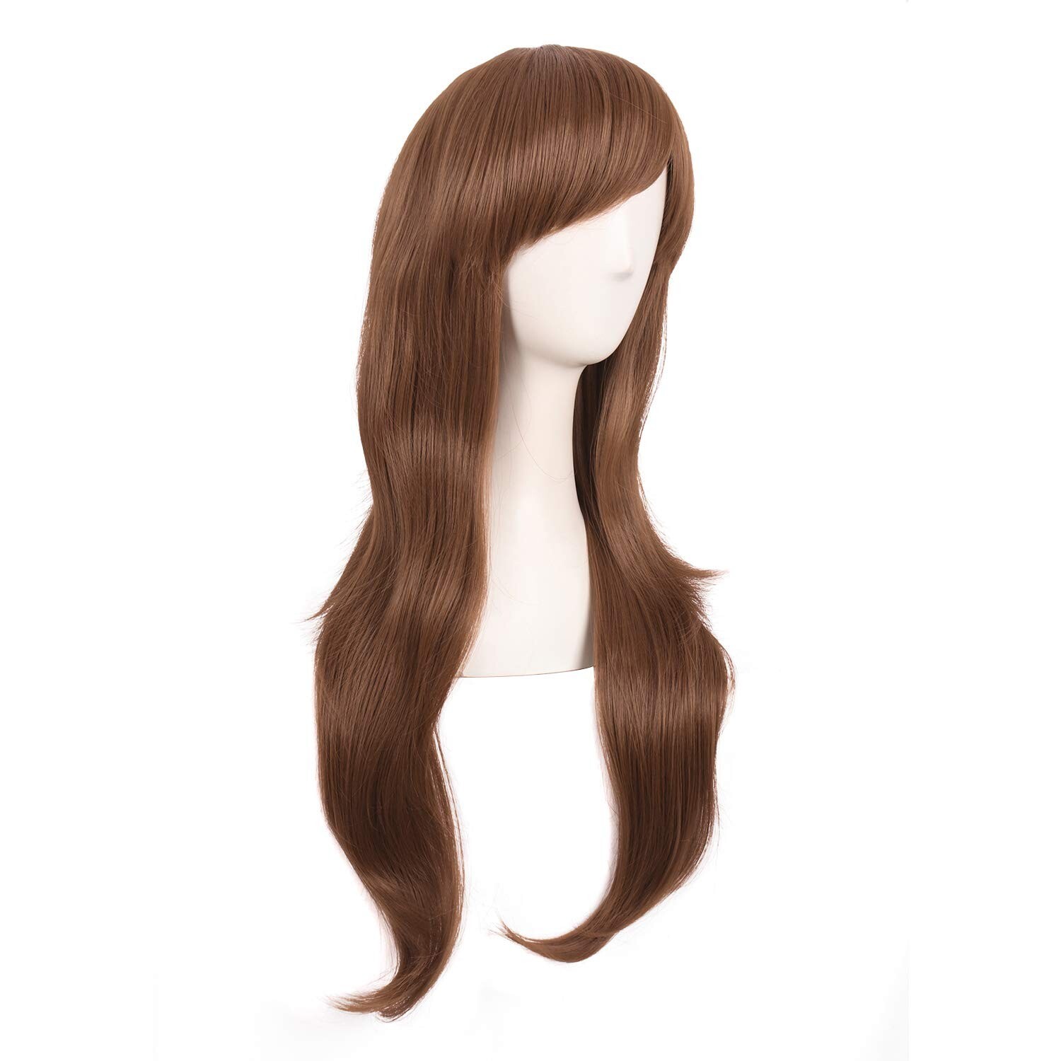 Light Brown 28″ 70cm Wig Side Bangs Long Curly Heat Resistant For Daily Party