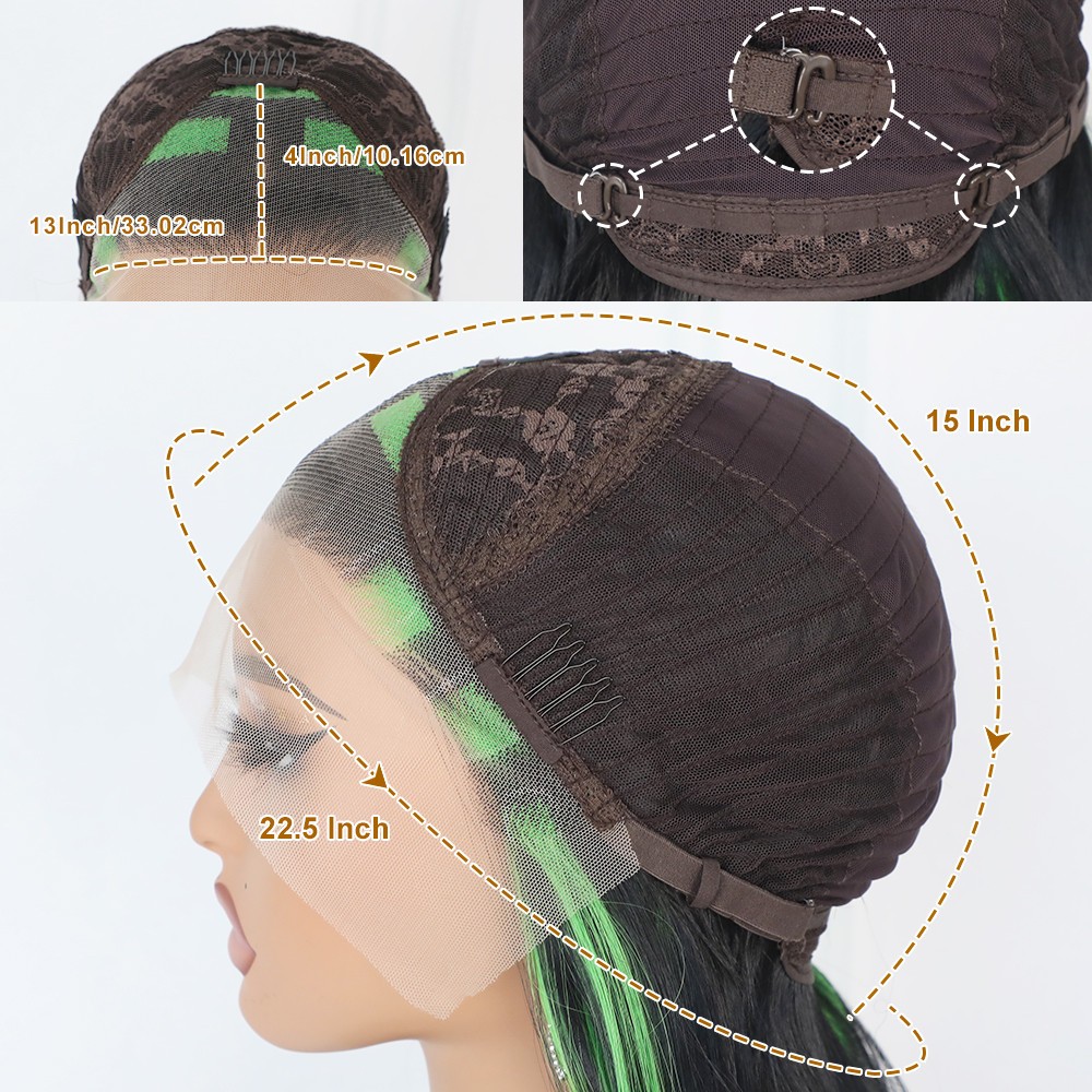 Green Highlights Ombre Long Wavy Lace Front Wigs Pre Plucked Natural Hairline