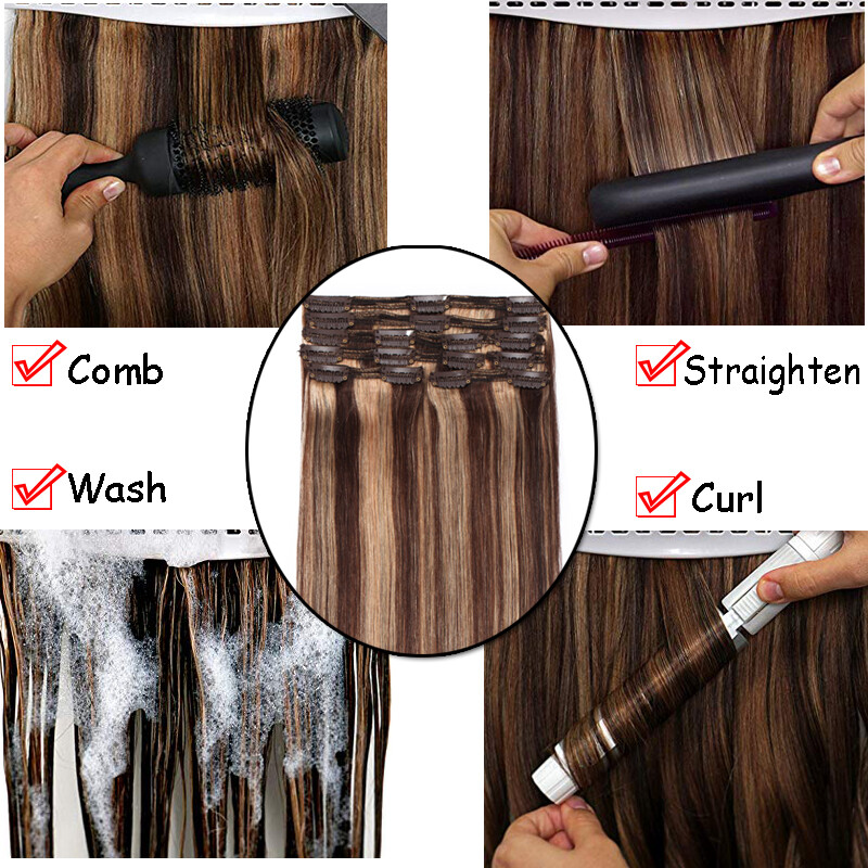 Long Straight Weave Clip In Remy Human Hair Extensions Full Head Thick 180g L85
