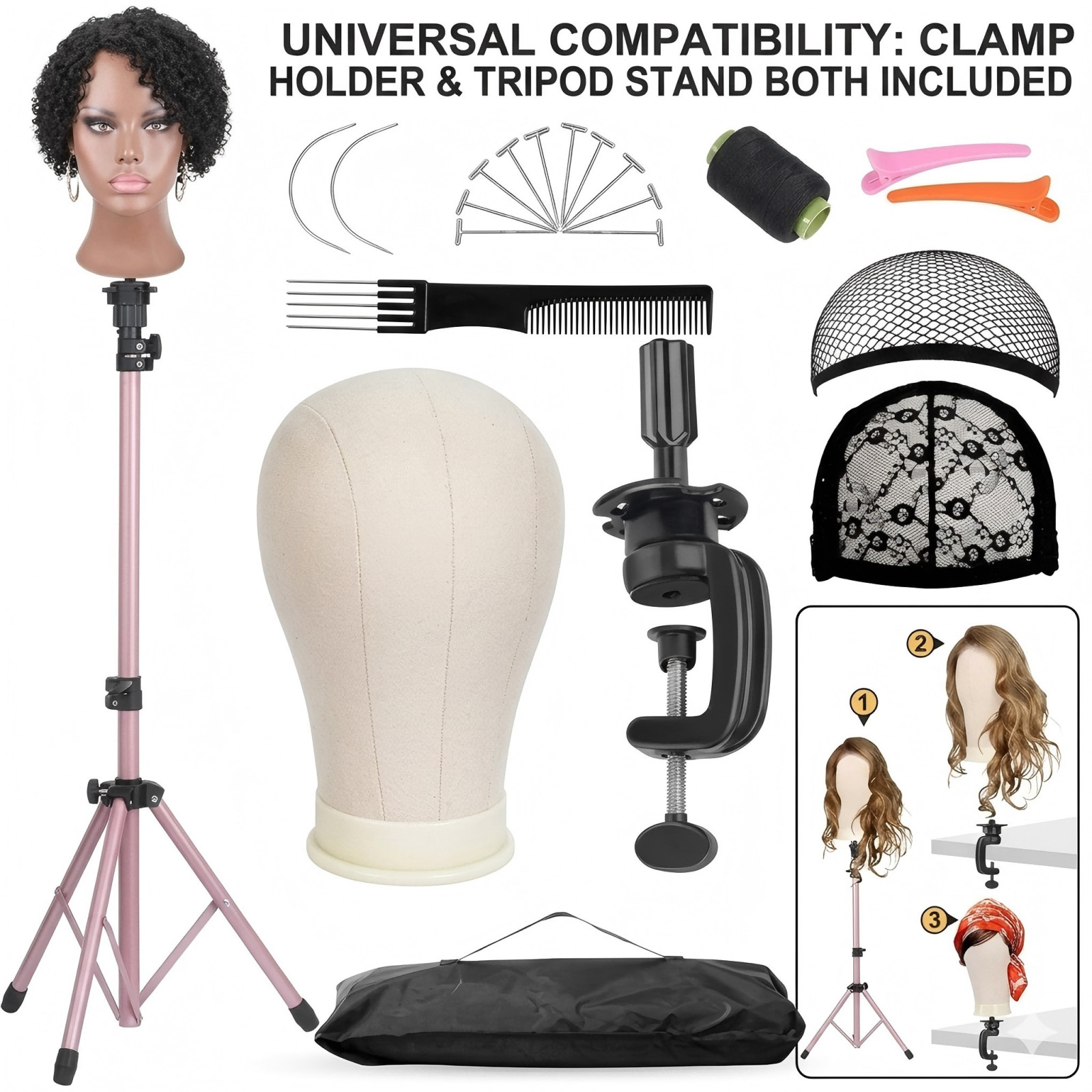 Professional Wig Head Stand Adjustable Tripod Manikin Mannequin Display Holder