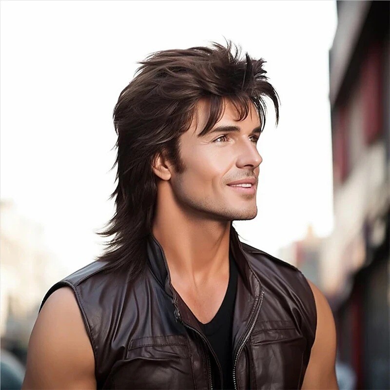 80s Mullet Wig Adult Men’s Pop Rocker Fancy Dress Costume Accessory Wig