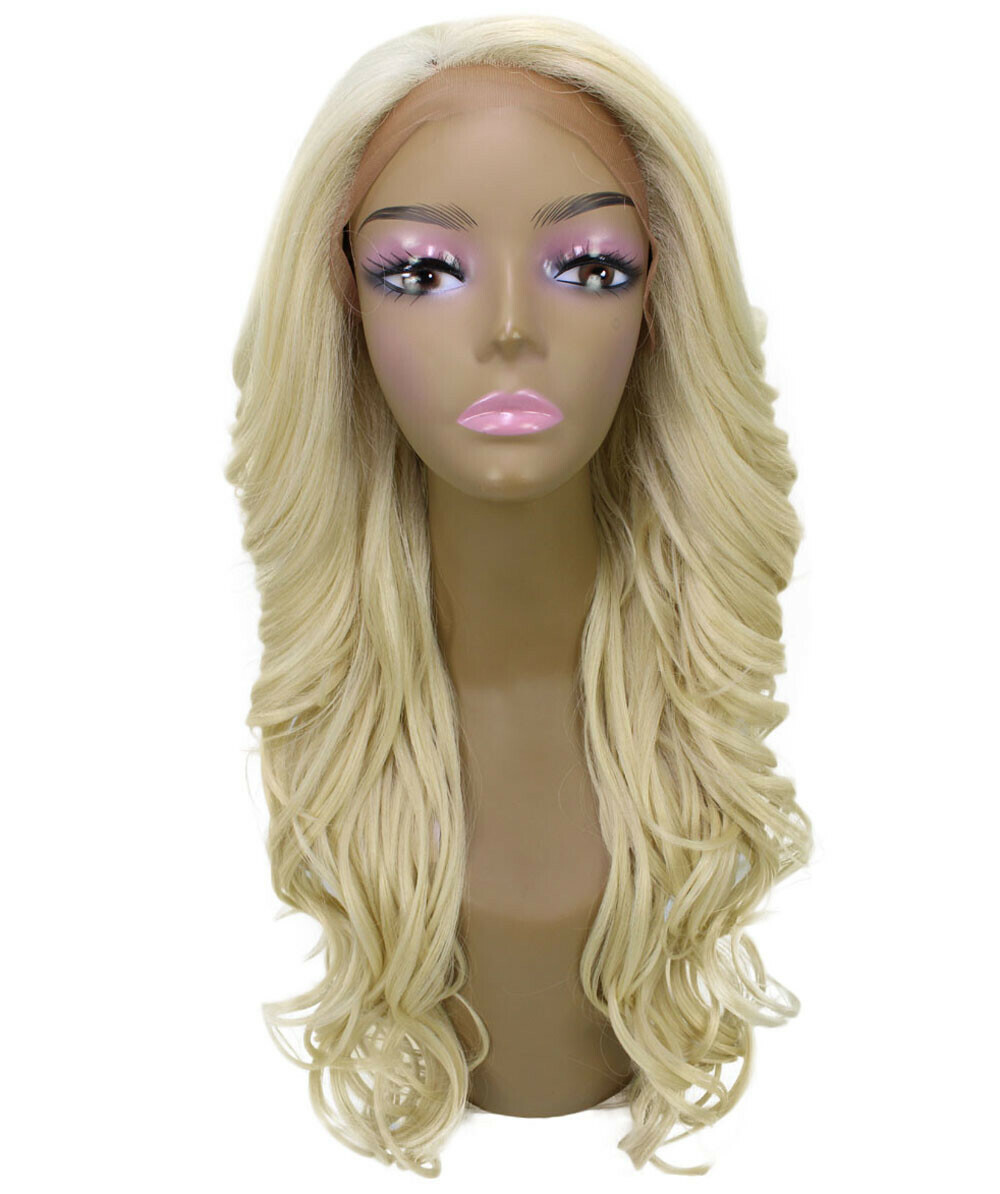 LUXLUXE Kendra Wavy 24.5″ Long 13×2.5 Hand-Tied Lace Front Wig, Light Blonde