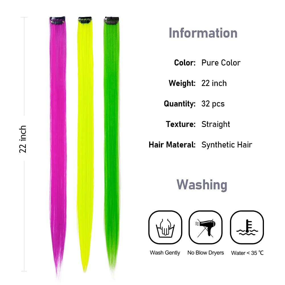 32Packs Colored Hair Extensions 20Inch Straight Color Clip in on Hair Extension