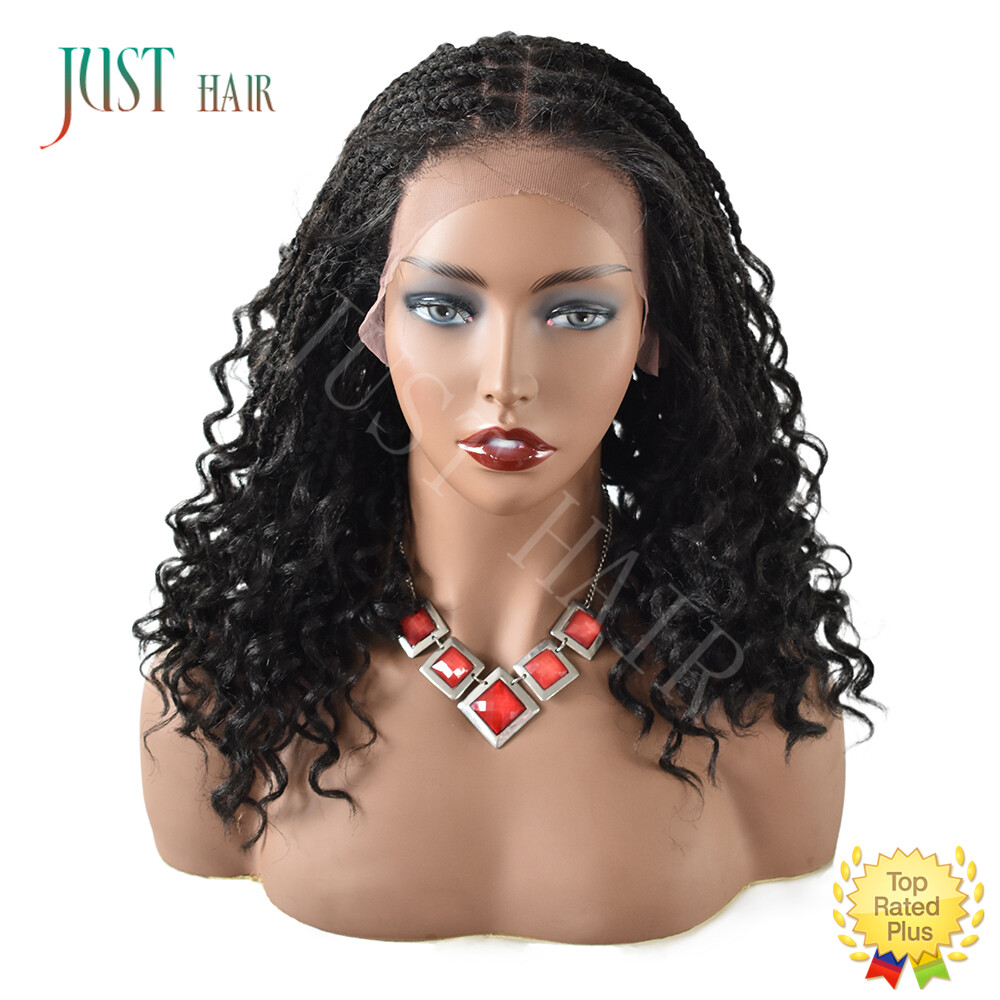 Curly Ends Box Braided Swiss Lace Front Wigs for Women with Baby Hair Synthetic