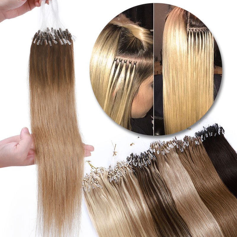 Micro Ring Beads Link Hair Extensions Easy Loop Micro Loop 100% Remy Human Hair