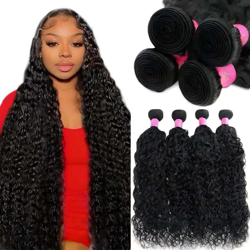 Curly Human Hair Weft Extensions Bundles, Black, 4-Pack, 20 22 24 26 inch.