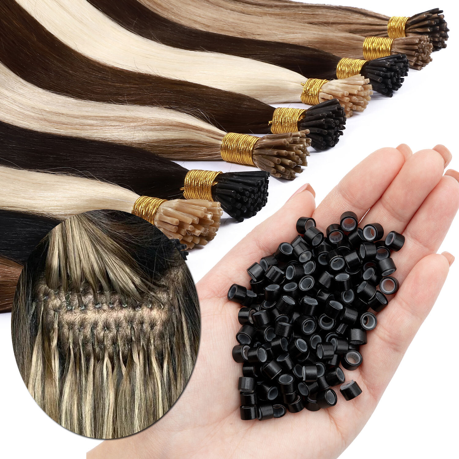 1000PCS Silicone Lined Micro Ring Loop Beads for I Tip Human Hair Extensions USA