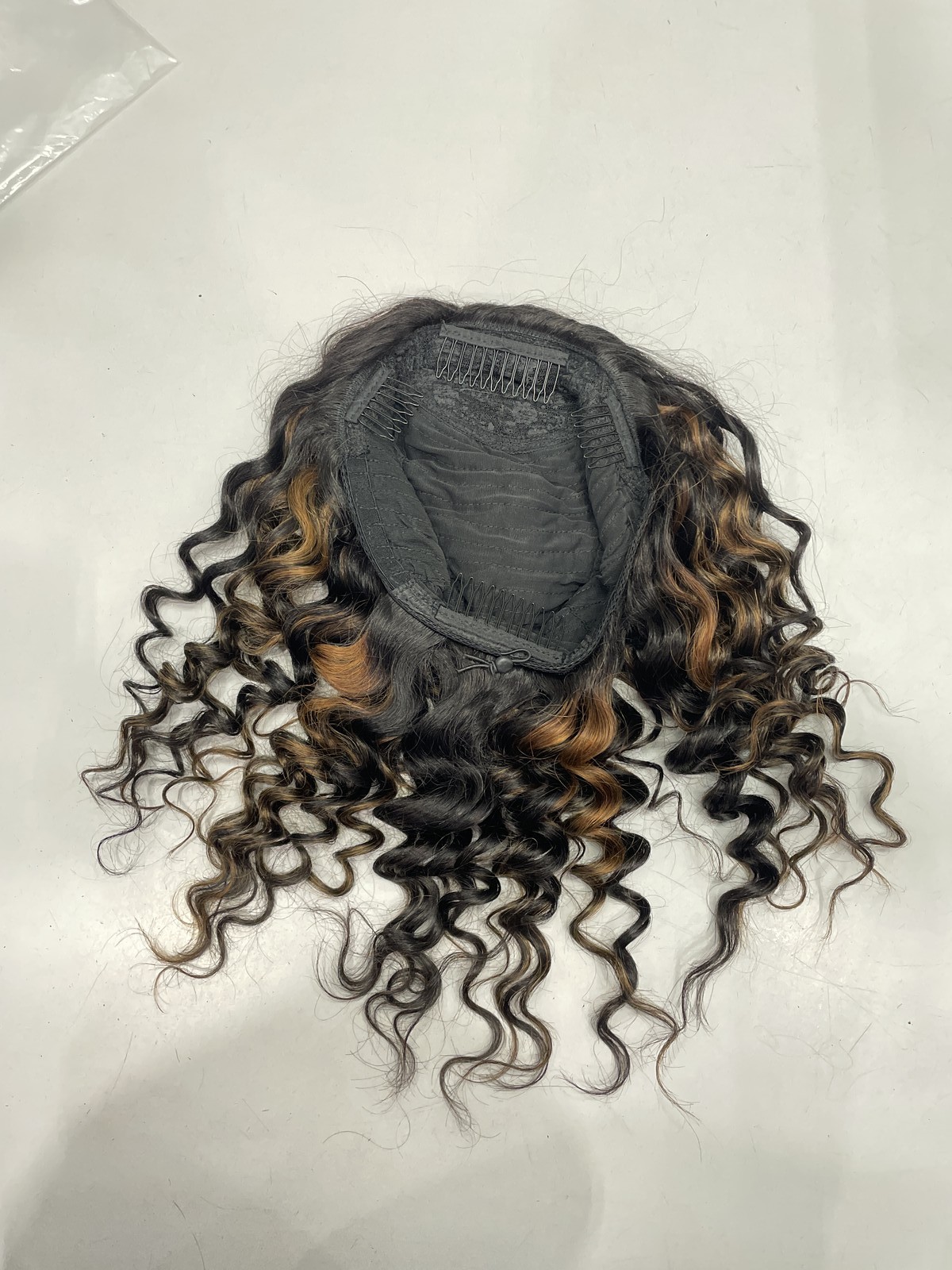 Natural Black With Highlights Water Wave Human Hair Blend Half Wig, 20″