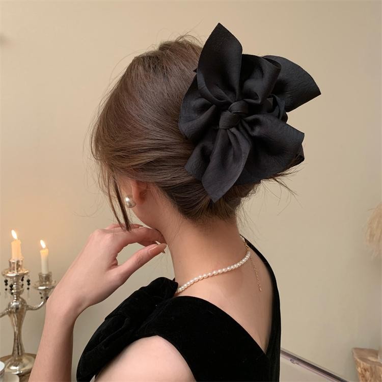 Large Fabric Bow Hair Claw Clip Retro Ponytail Braid Sweet Girl Accessory