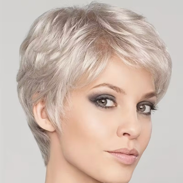 Short Pixie Cut Blonde Mix Grey Wigs For Women Fluffy Synthetic Hair Women’s Wig