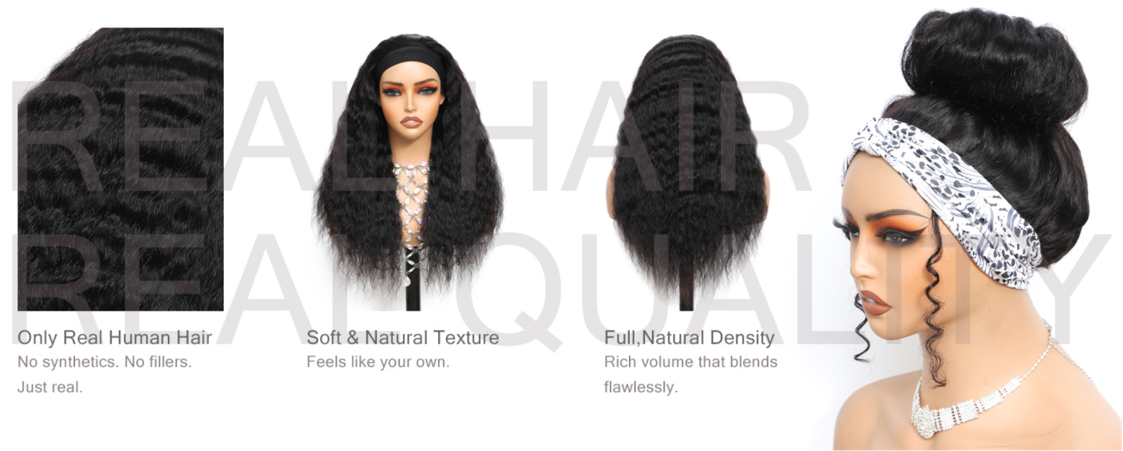 Headband Wig Human Hair Glueless Water Wave Natural Color 24 inch