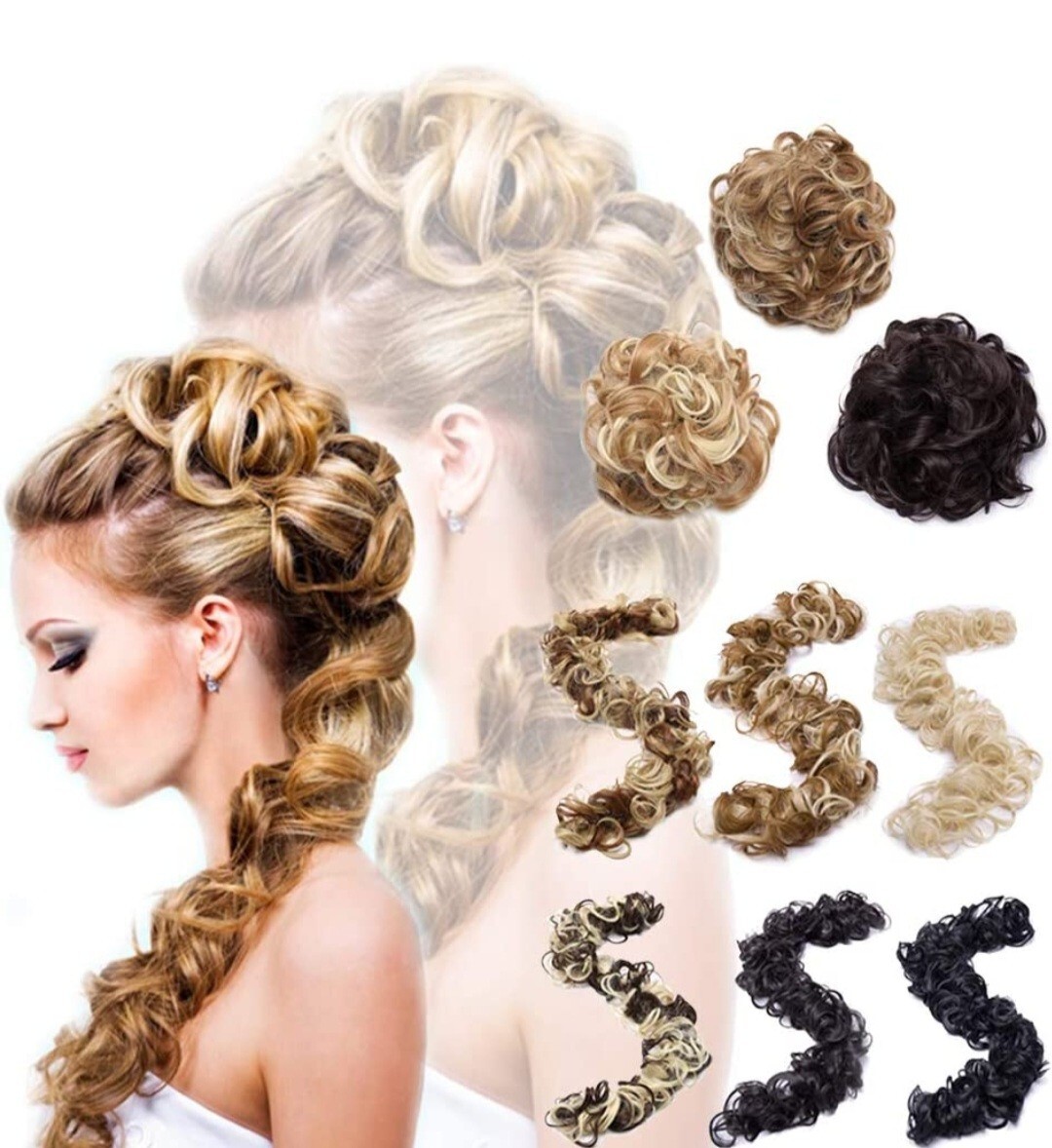 Thick Messy Bun Hair Piece Scrunchie Updo Wrap Around Curly Wavy Hair Extensions