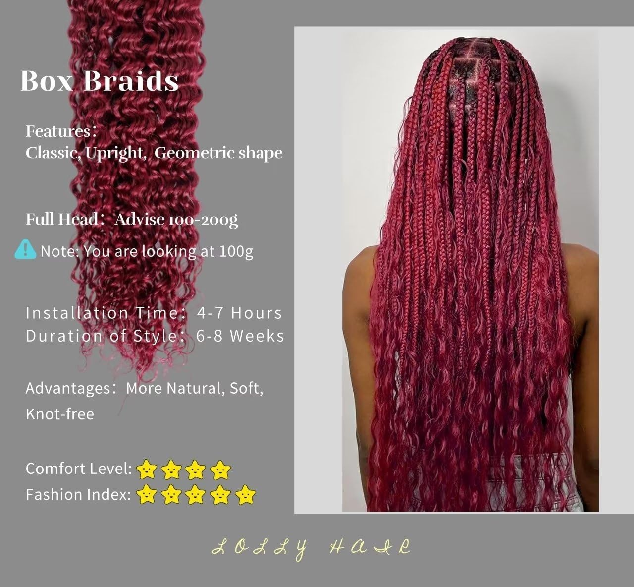 Giginger Burgundy 99J Deep Braiding Human Hair 2 Bundles Per 50G 20 Inch