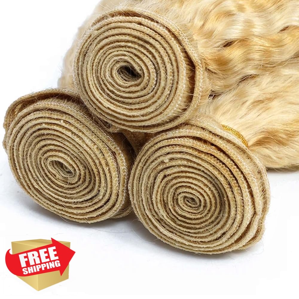Poirewsa Honey Blonde Kinky Straight Bundles 16 Inch