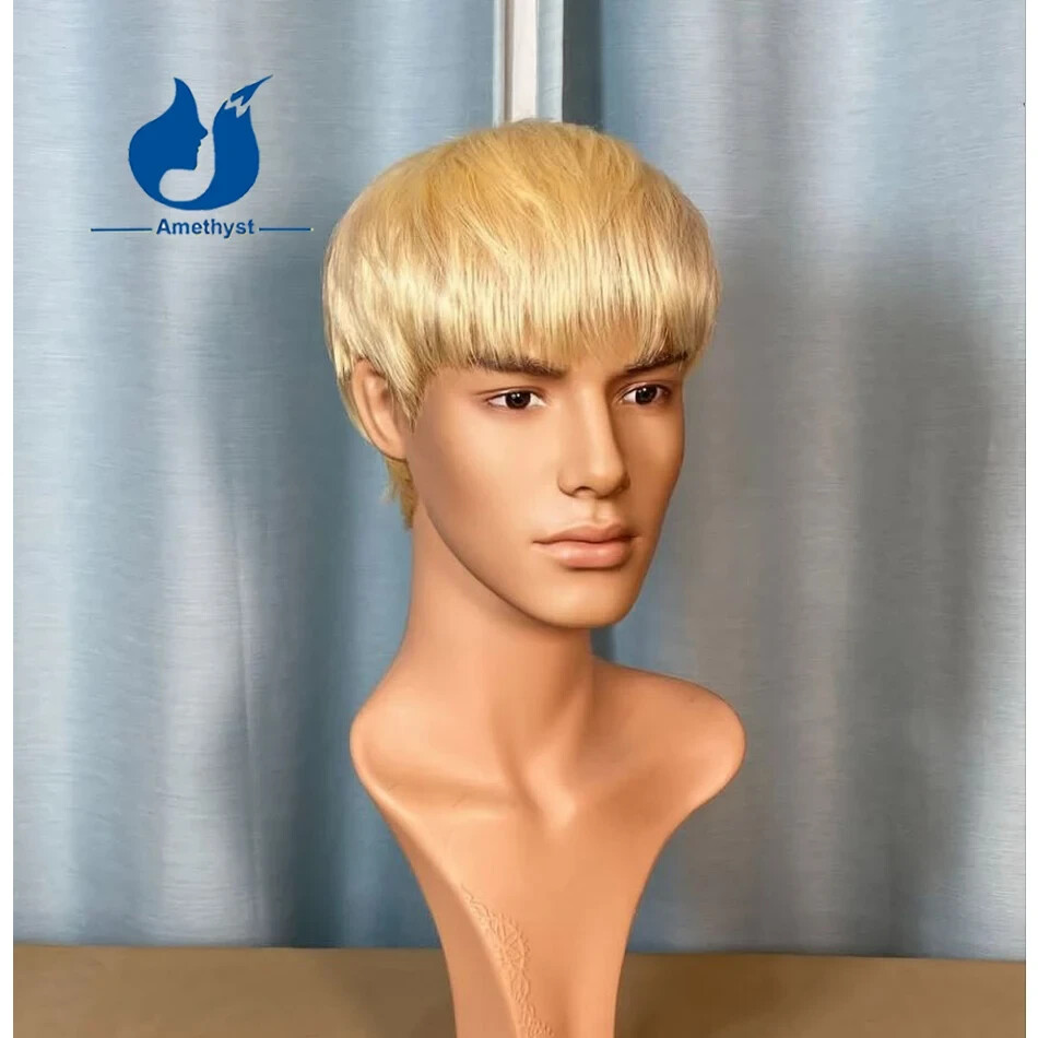 Blonde 613 Short Pixie Cut Full Lace Wig With Bangs Shaved Sides And Sideburns