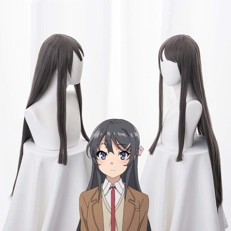 Rascal Sakurajima Mai Dark Gray Color Long Hair Wig 80CM Cosplay Costume