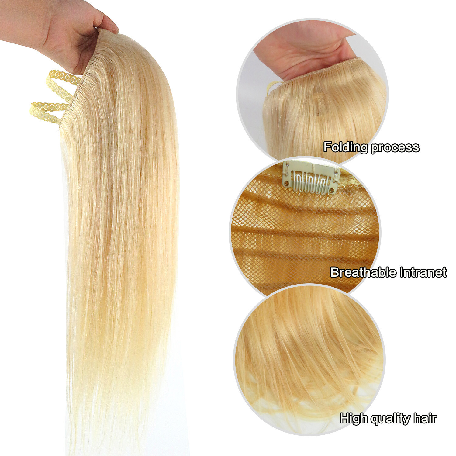 Long U Shape Glueless 100% Real Human Hair Machine 3/4 Weft Cap Wig Highlights
