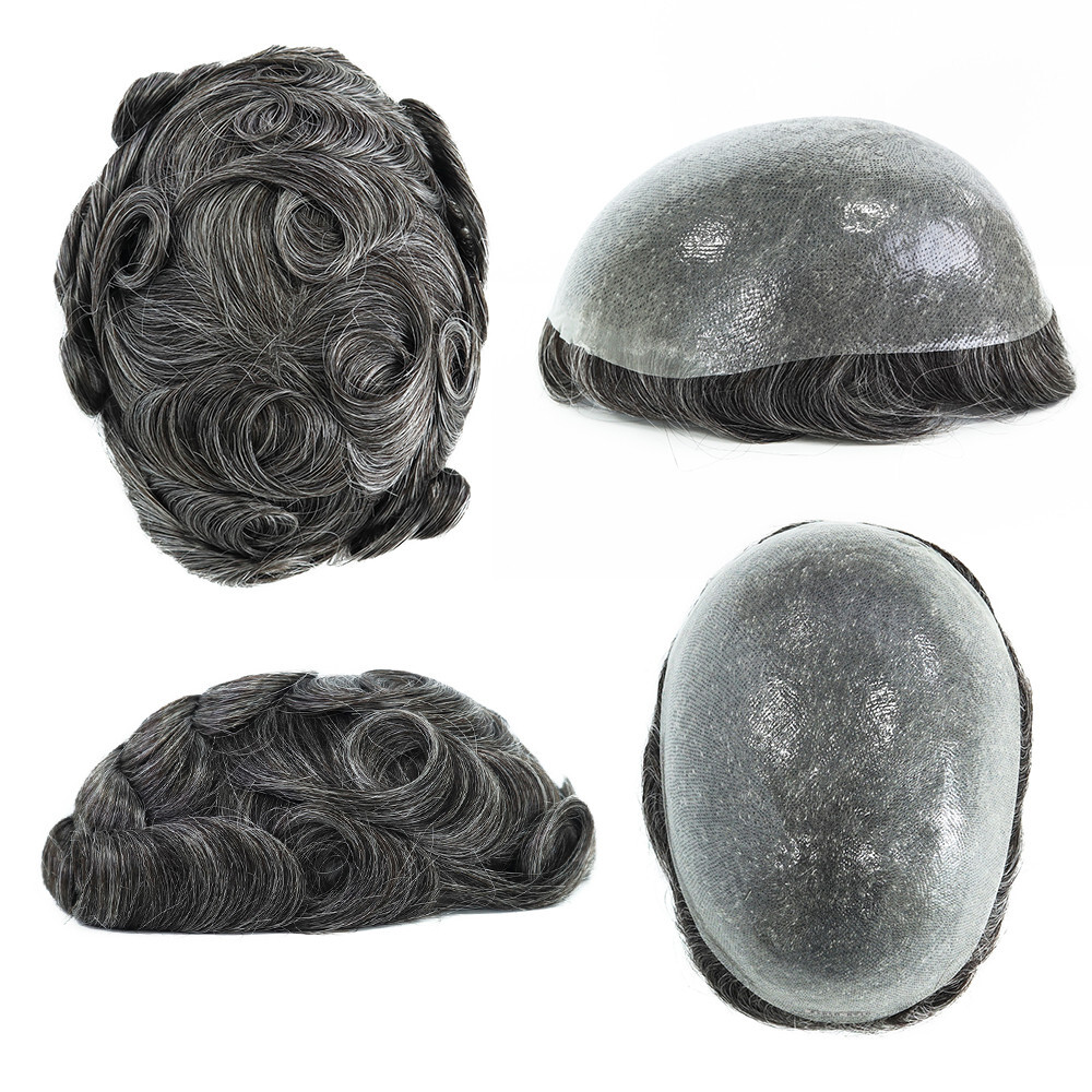 Mens Toupee Hair Replacement System Hairpiece BIO Thin Skin Human Hair #1B40