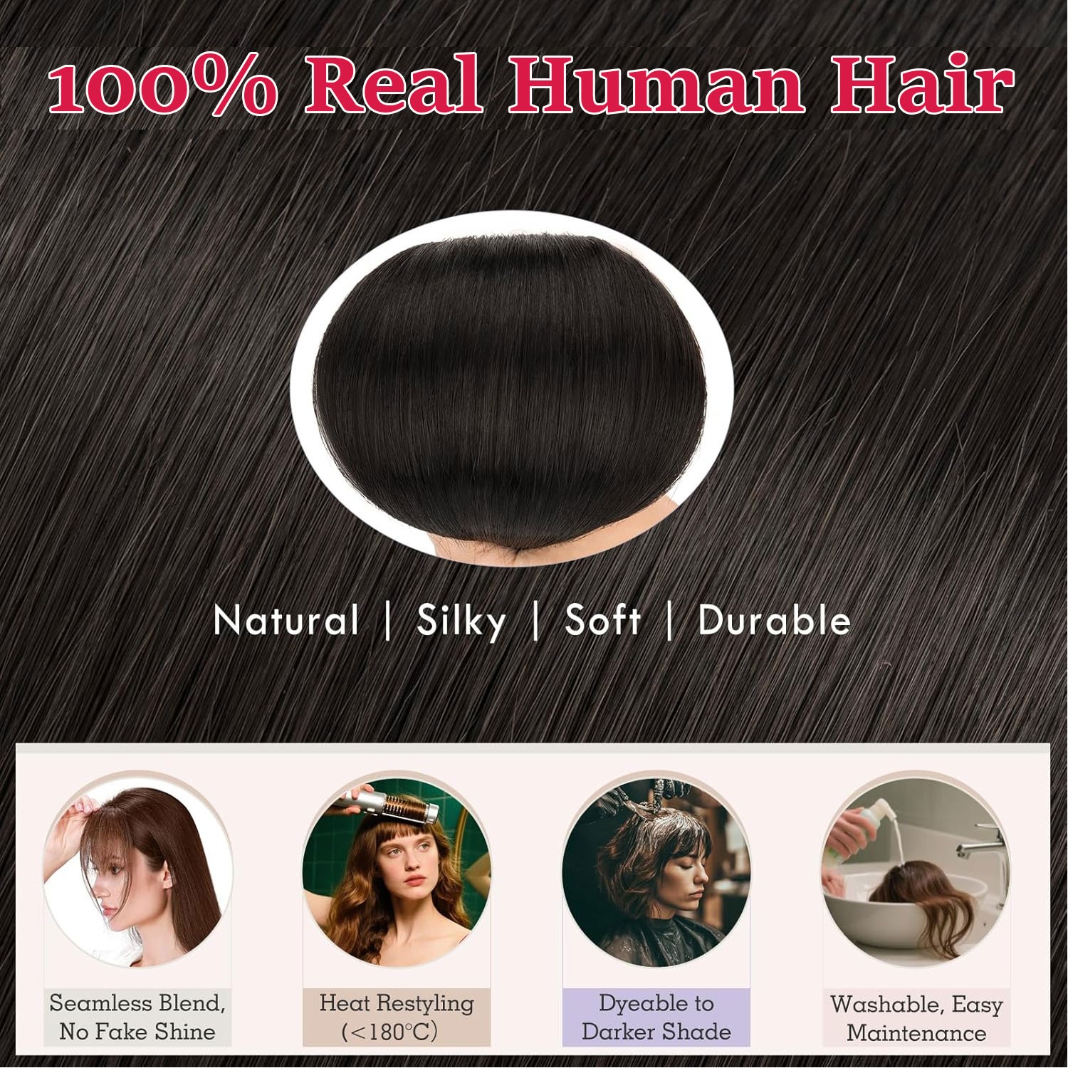 3D Clip In 100% Remy Air Fringe Bangs Human Hair Extensions Hairpiece Top Topper