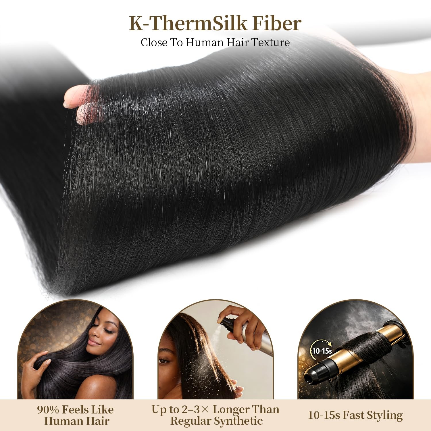 Olqzjzj Synthetic Straight Hair 3 Bundles 36 Inch 375G Dark