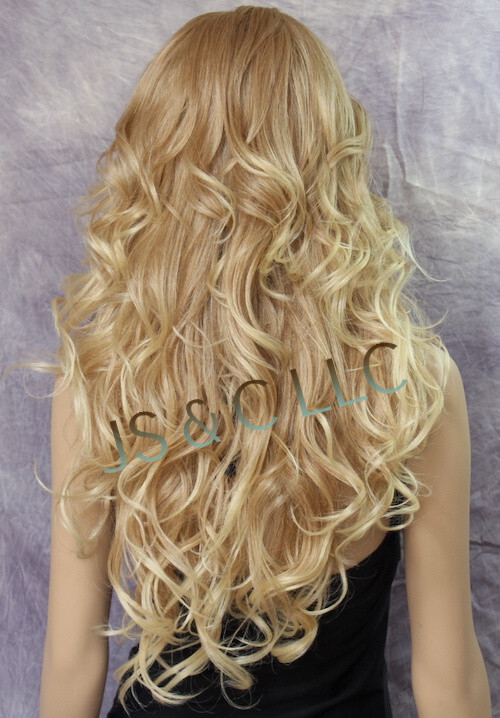 Long Blonde Mix Human Hair Blend Full Wig Goregeous wavy Heat Safe WBVA 27/613
