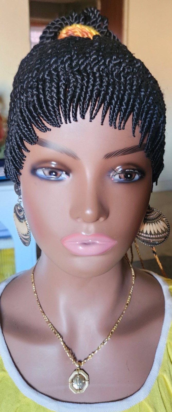 Fully hand braided Senegalese twist cornrows wig ponytail libre 1B/yellow