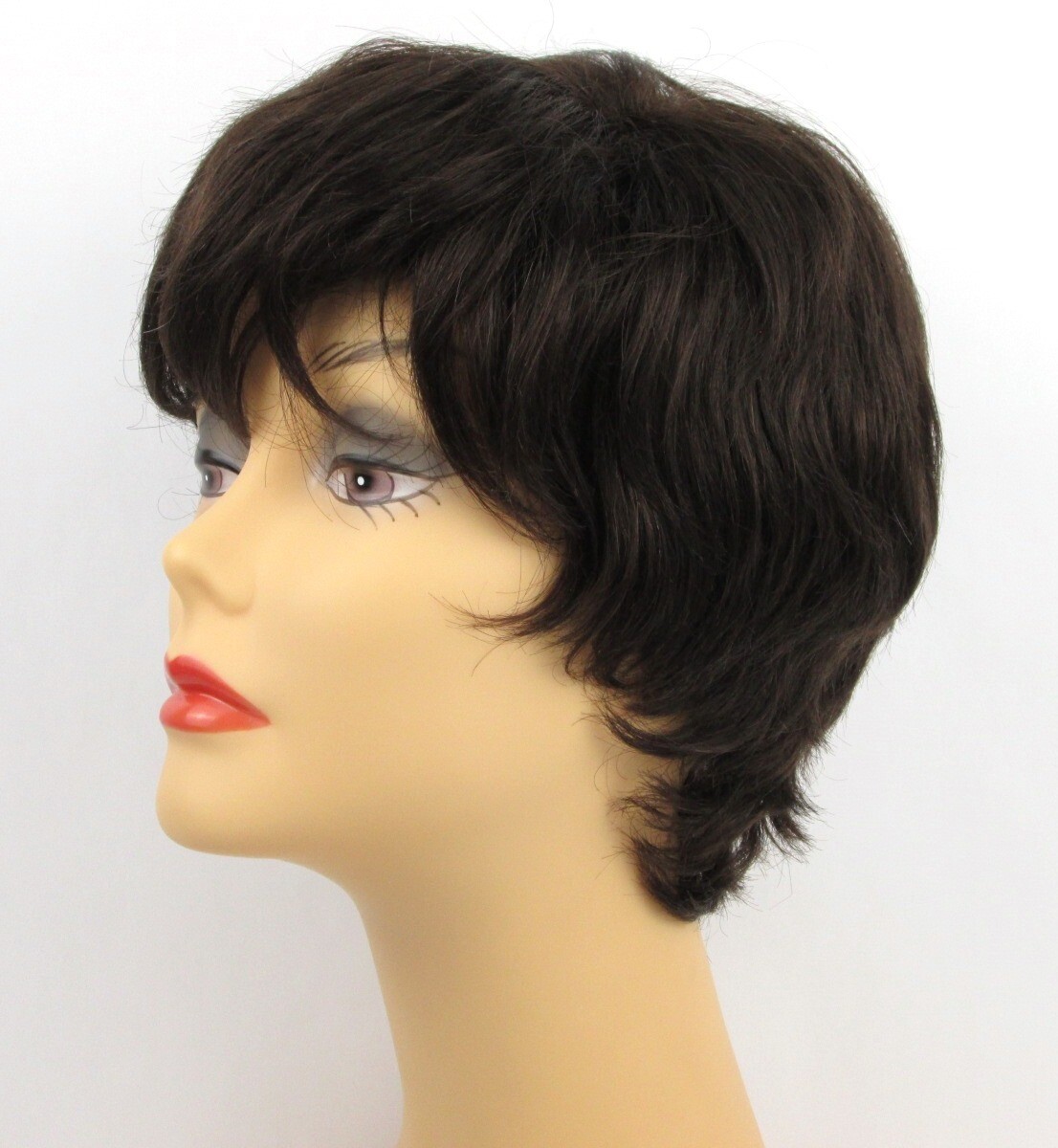 100% HUMAN HAIR WOMENS SHORT STRAIGHT SLIGHTLY WAVY WIG W/ WISPY BANGS SANDY