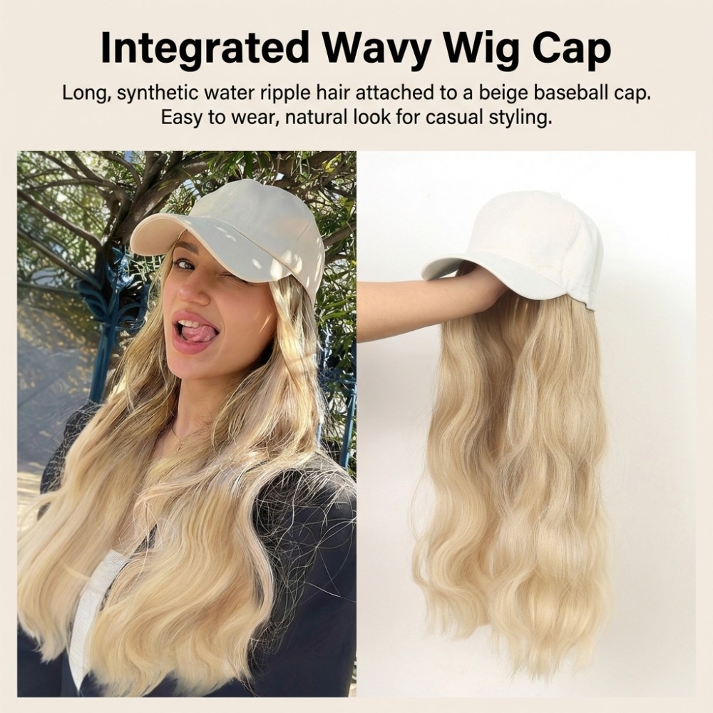 Synthetic Hair Water Wave Wig Fashionable One Piece Long Length Baseball Hat