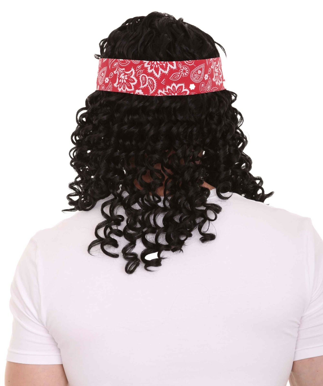 Men Cosplay Party Rock Star Black Wavy Curly Wig Headband Bandana Costume HM-036