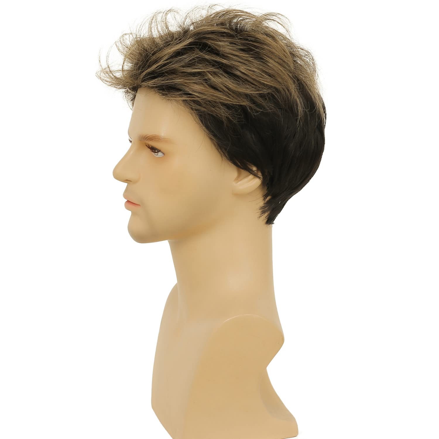 Blonde Mix Black Men Wigs Short Layered Wig for Male Guy Halloween Cosplay Pa…
