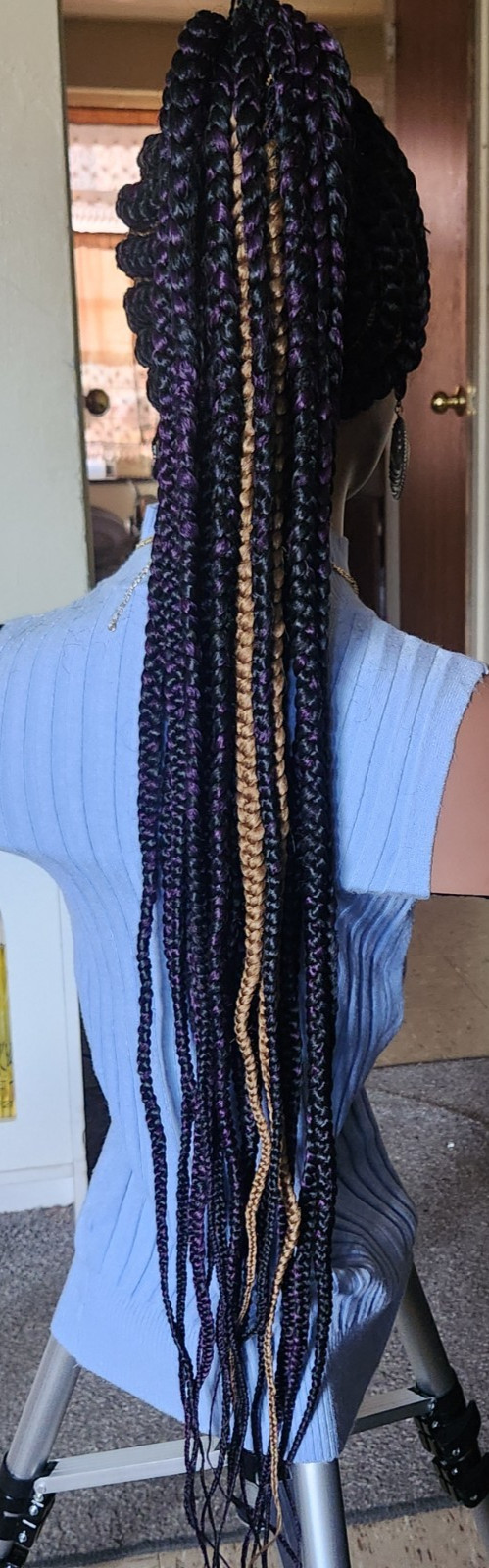 Fully Hand Braided box braid cornrow wig poney tail libre 1B mixt Dark purple/27