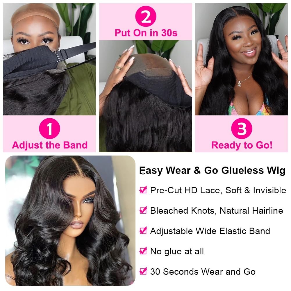 Glueless Wigs Human Hair Pre Plucked Pre Cut 4×4 HD Lace Closure Wigs Body Wave