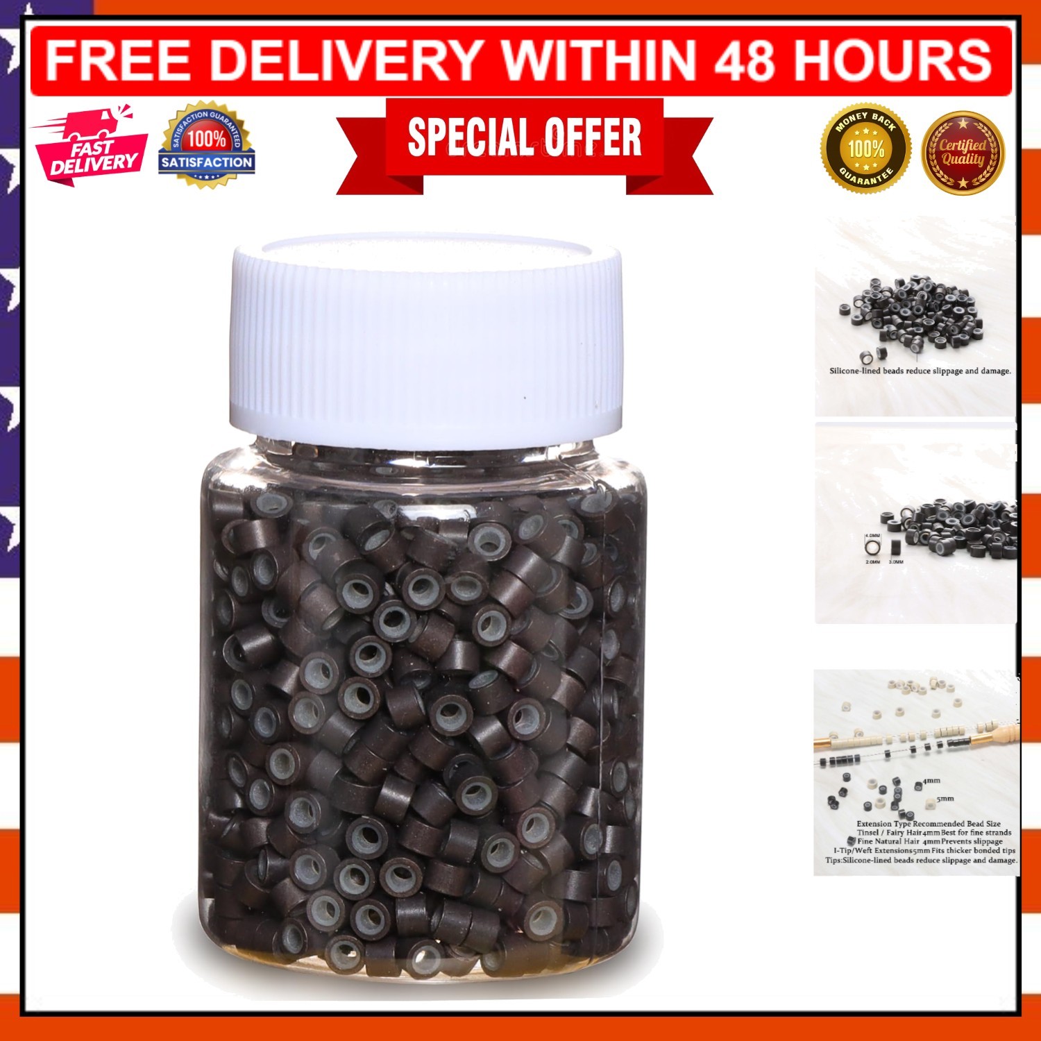 4mm Hair Extension Silicone Beads – 1000pcs Dark Brown Micro Rings for Styling