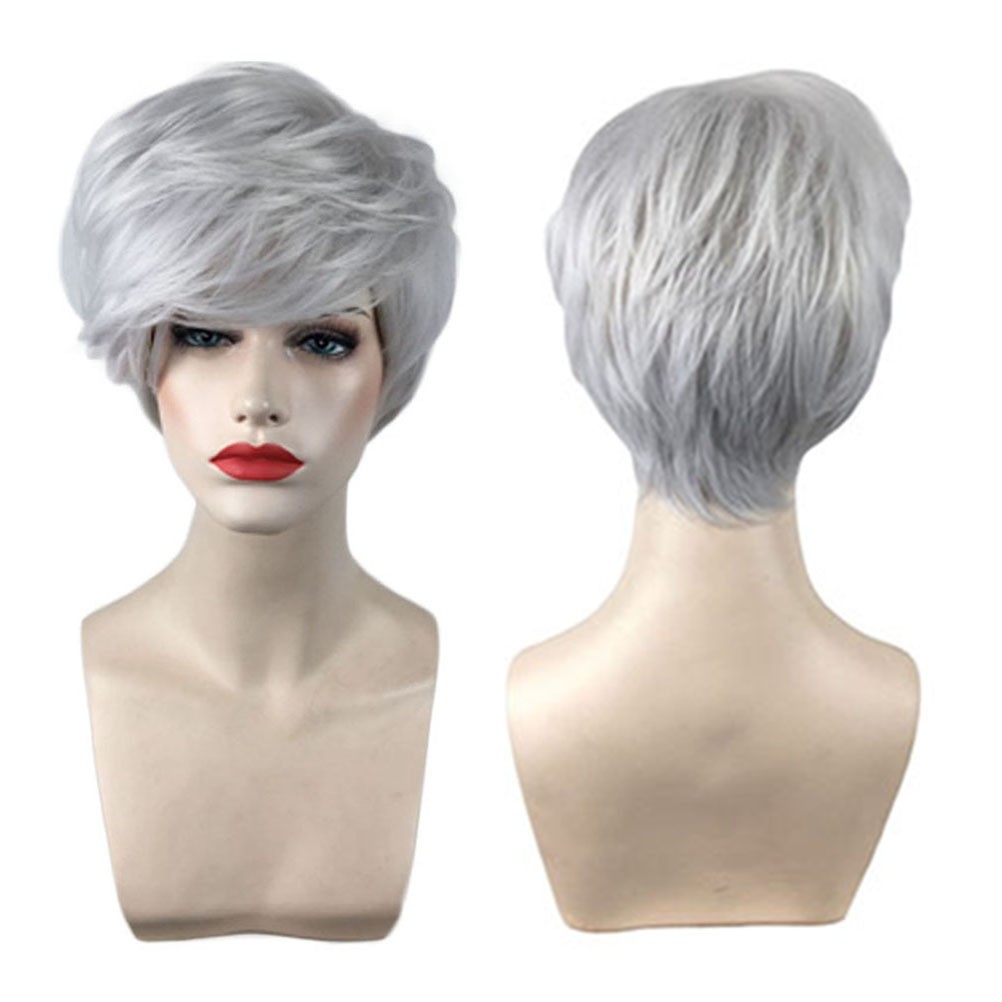 Silver Grey Short Curly Hair Wig Wig Cover for Women Celebration