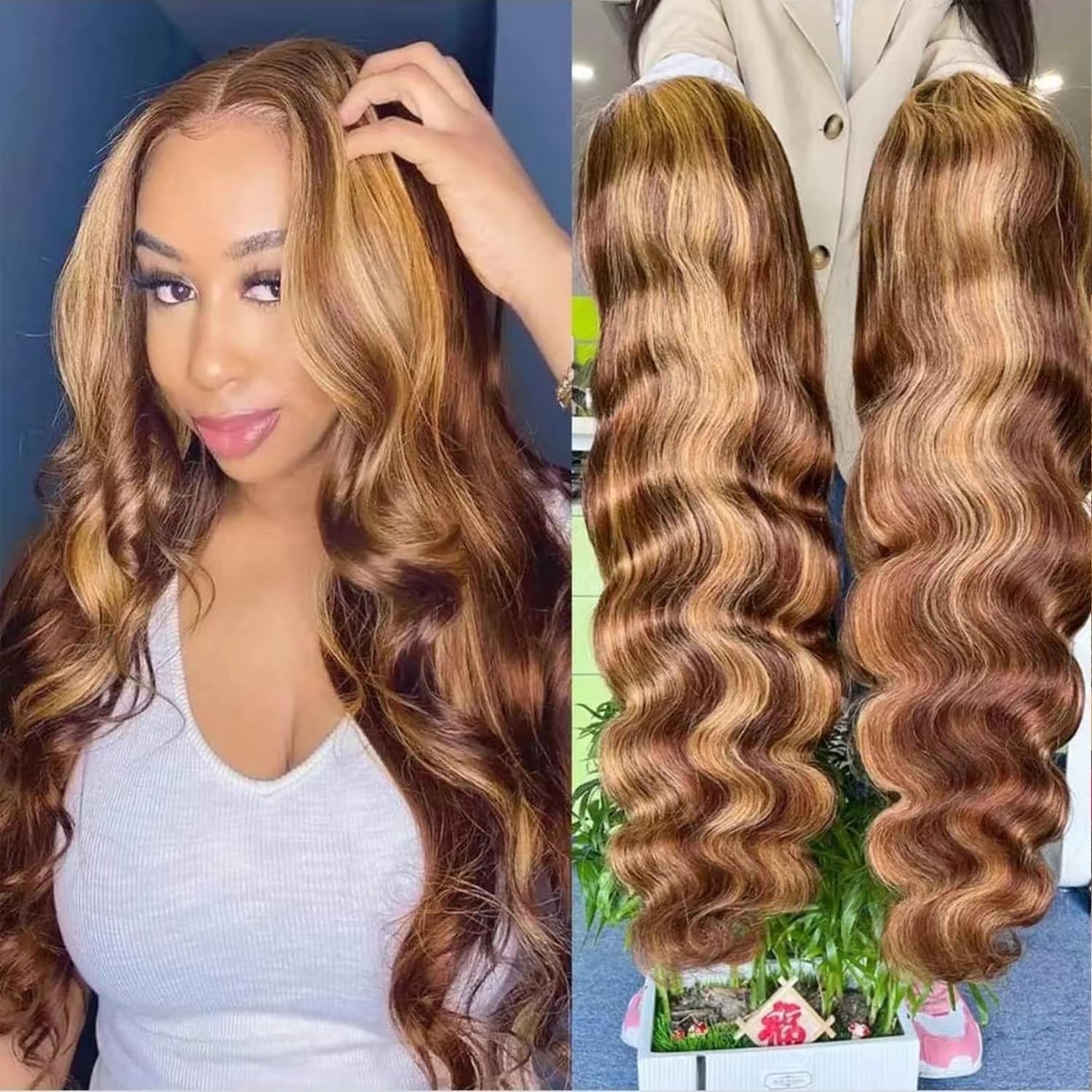 200% Density 13×6 Highlight Ombre 4/27 Honey Blonde Hd Lace Front Wigs Human …