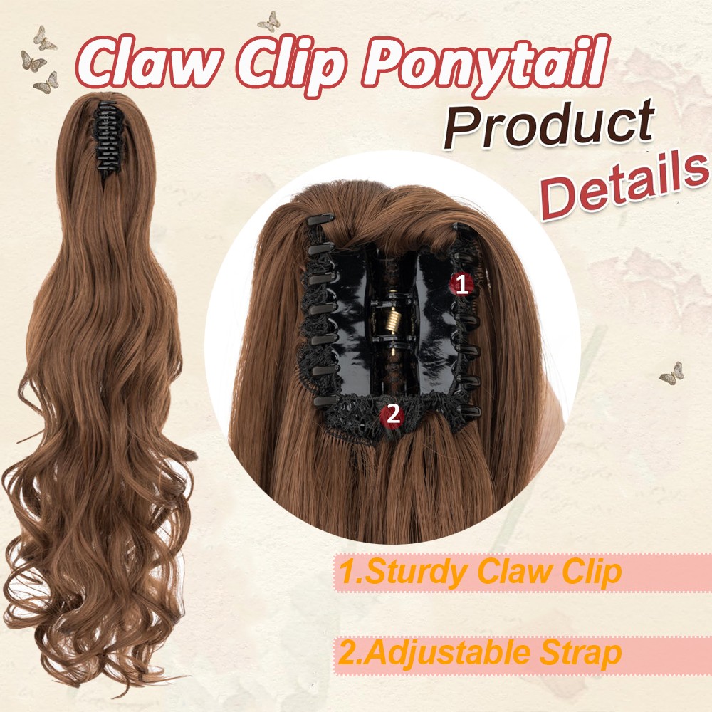 Claw Clip Hair Extensions Ponytail Long Wavy Natural Looking Synthetic Hairpiece