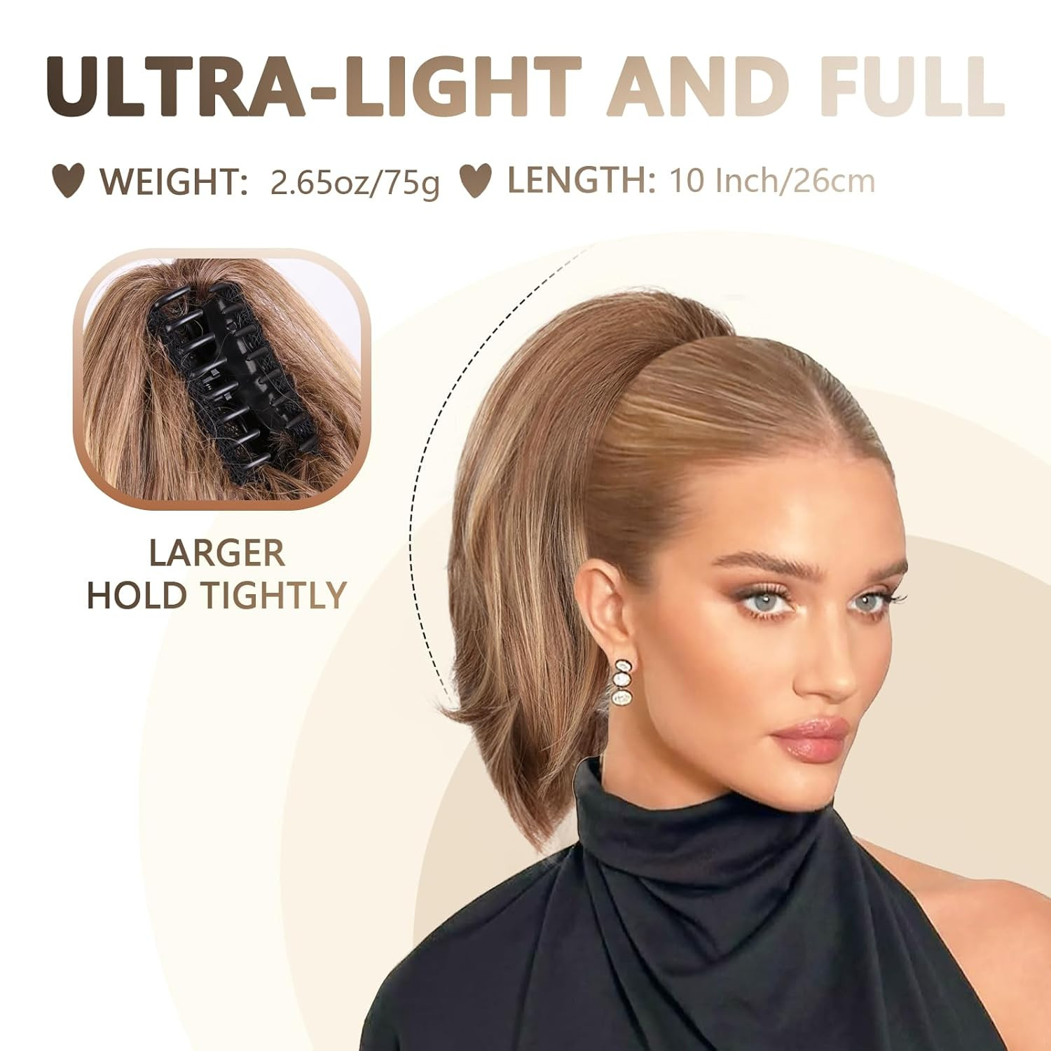 Clip on Ponytails for Women – 10 Inch Short Ponytail Extension, Straight Pony Ta