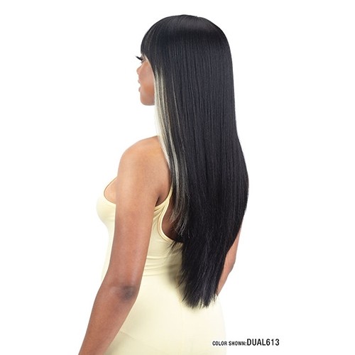 Straight style with colors- Divine Mocha Human Hair Blend Wig