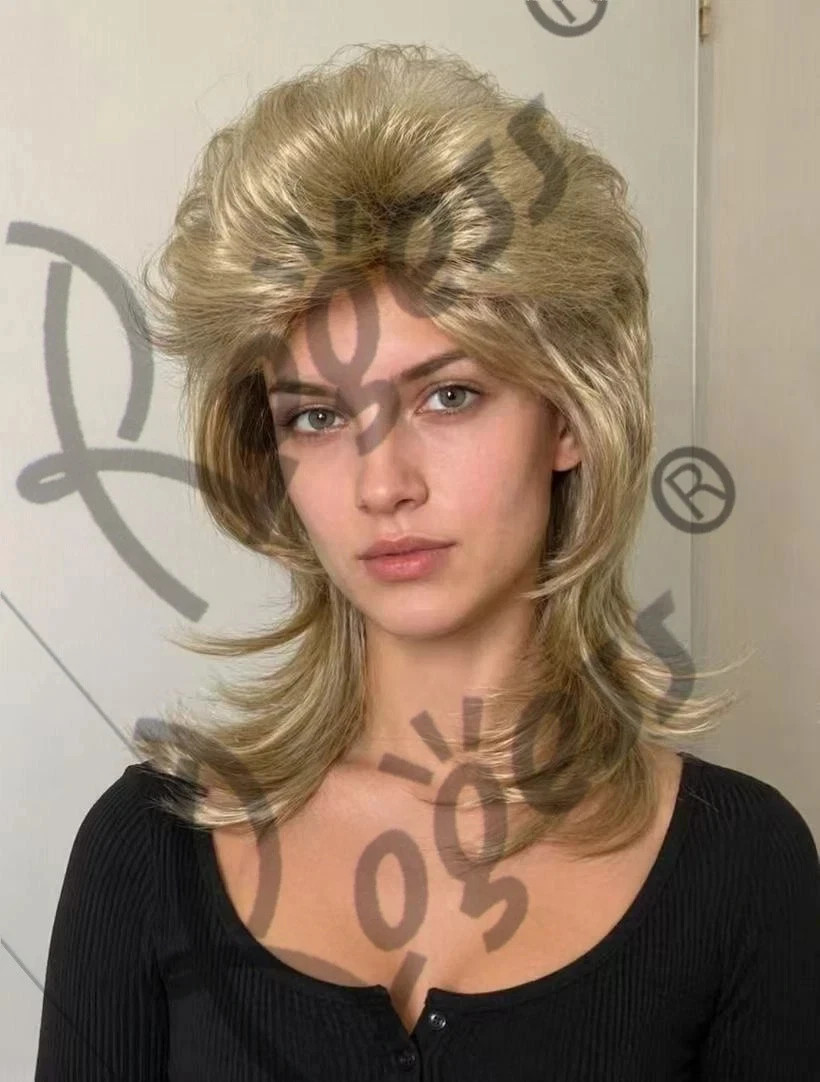 80s Retro Mullet Wig Unisex for Men Women, Layered Fluffy Synthetic Costume Part