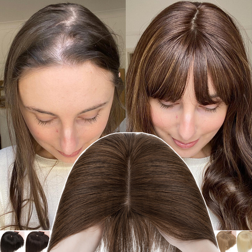 Clip In 100% Remy Human Hair Topper Hairpiece Toupee Wigs Replacement System US