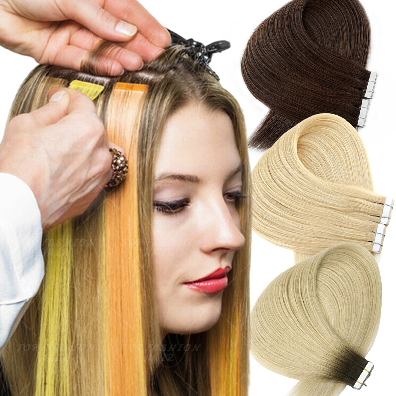 Tape In Stick 100% Remy 8A Human Hair Extensions Full Head Skin Weft Thick Long