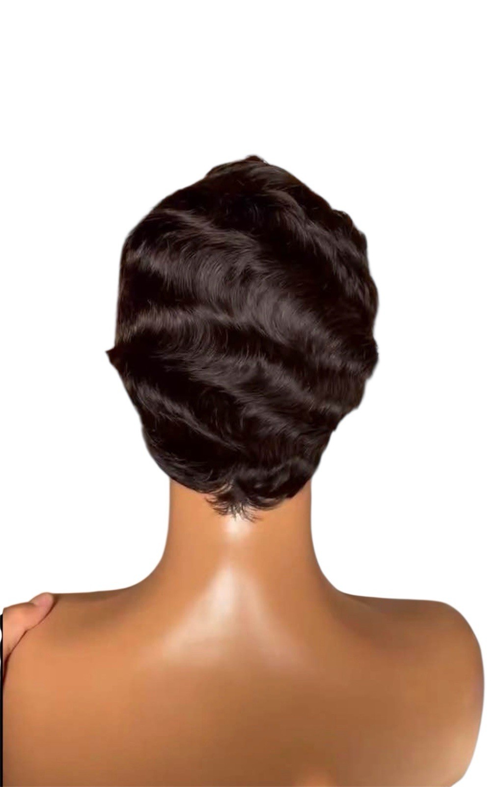 Short Wig for Women Fashion Black Finger Wave Wavy Hairpiece