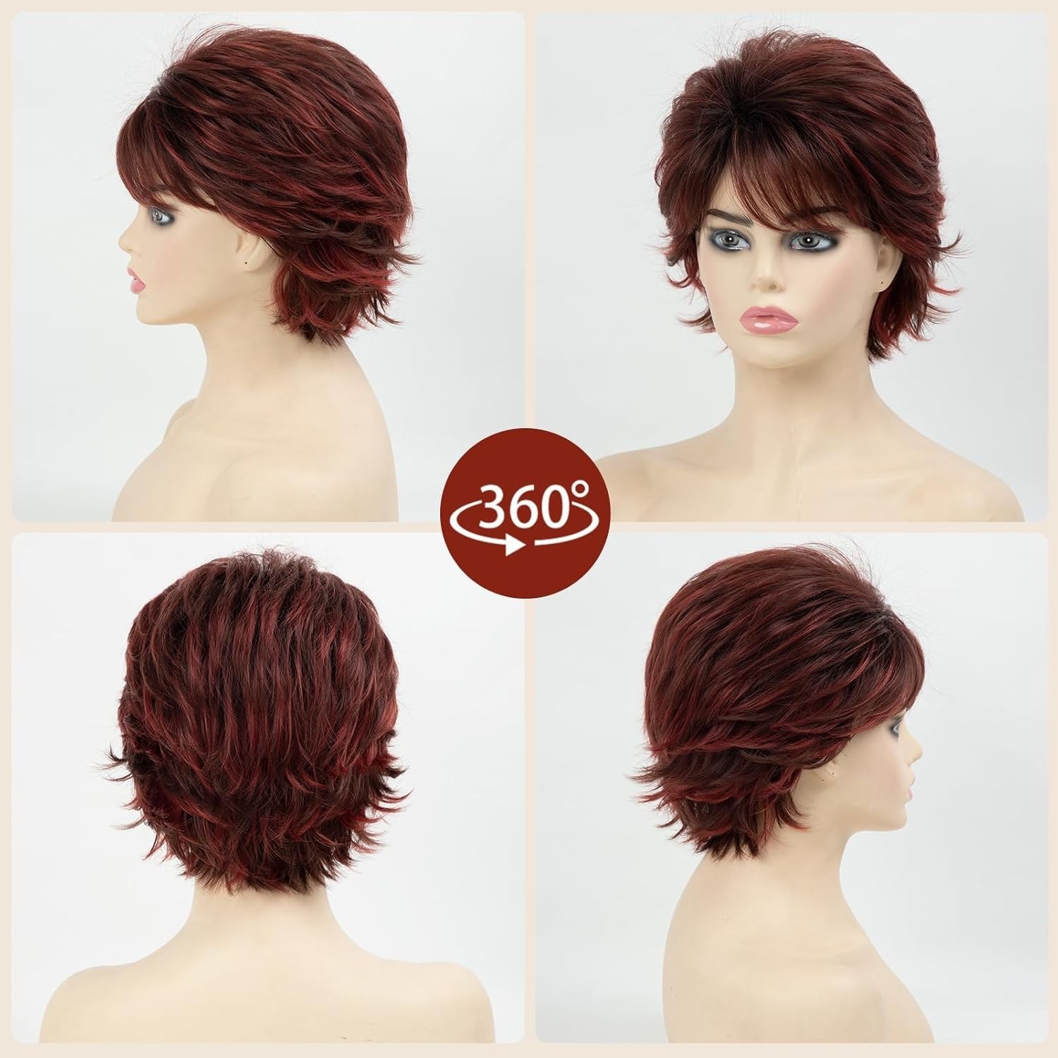 6-Inch Ombre Red Curly Wig with Bangs – Comfortable, Stylish, and Tangle-Free