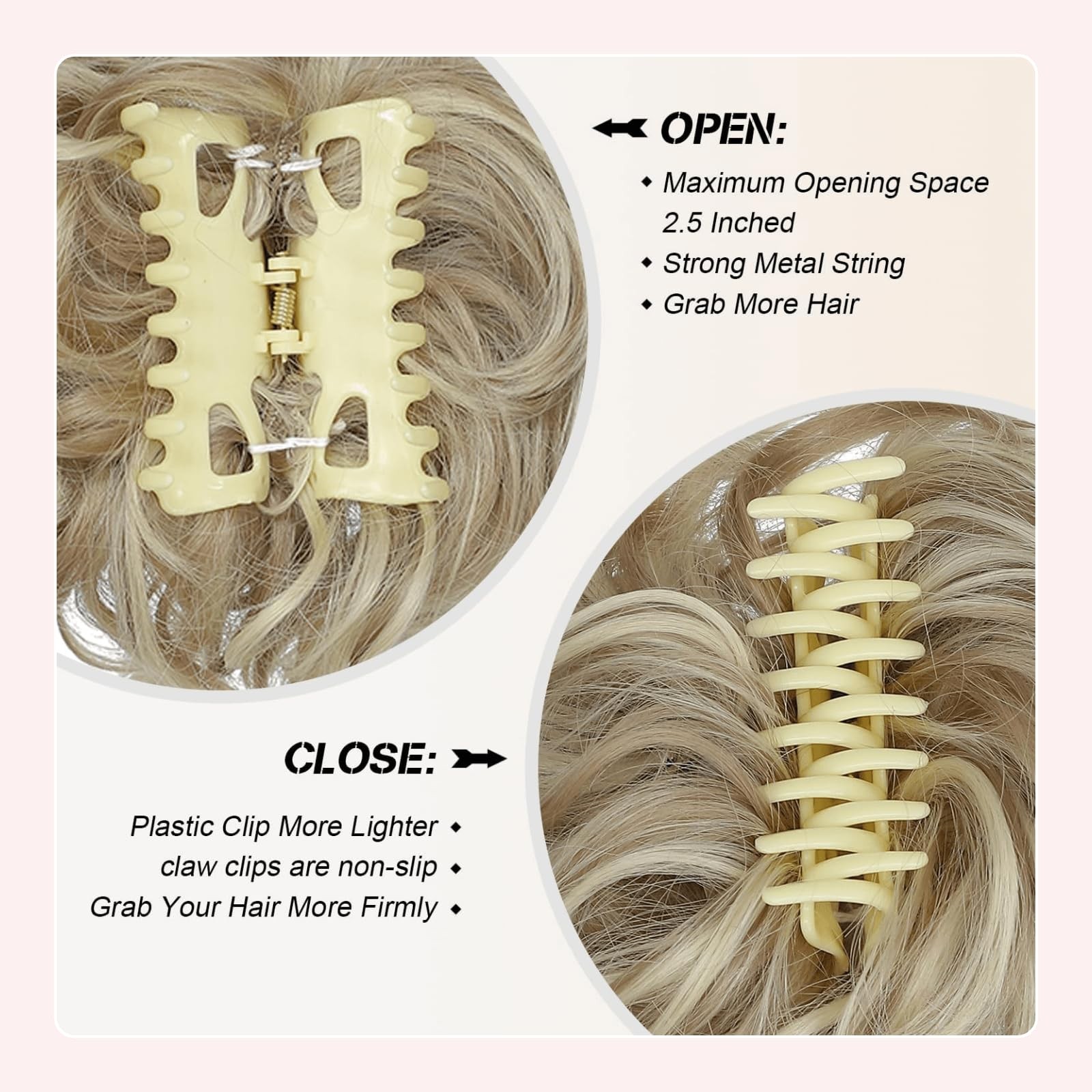 Messy Claw Chignon Bun with Bangs Set 2 Pieces, Blonde Color Curly Bun with L…