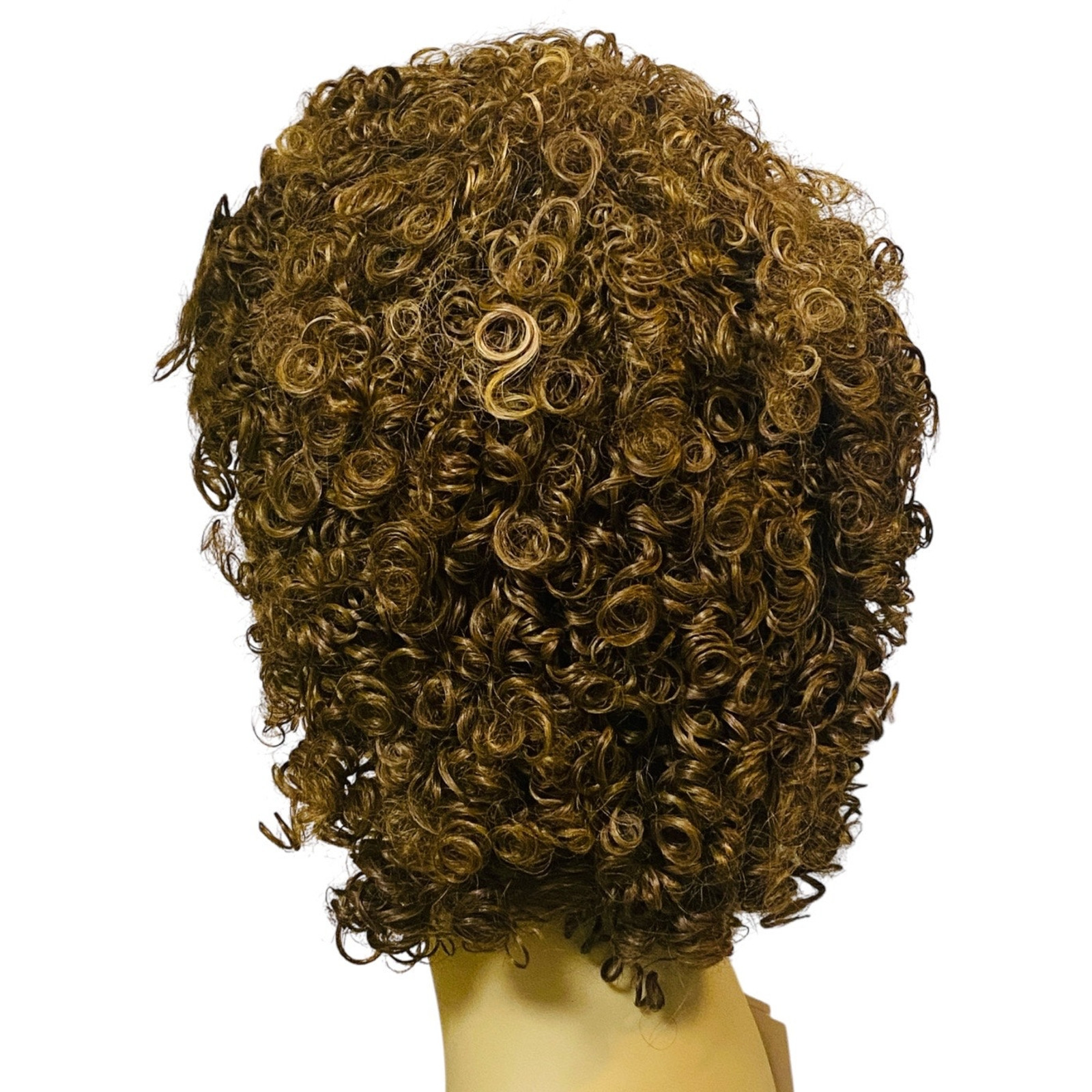 Ashro 100% Human Hair Spiral Curl Wig Brown Frost Ombre Women Size Large NWT