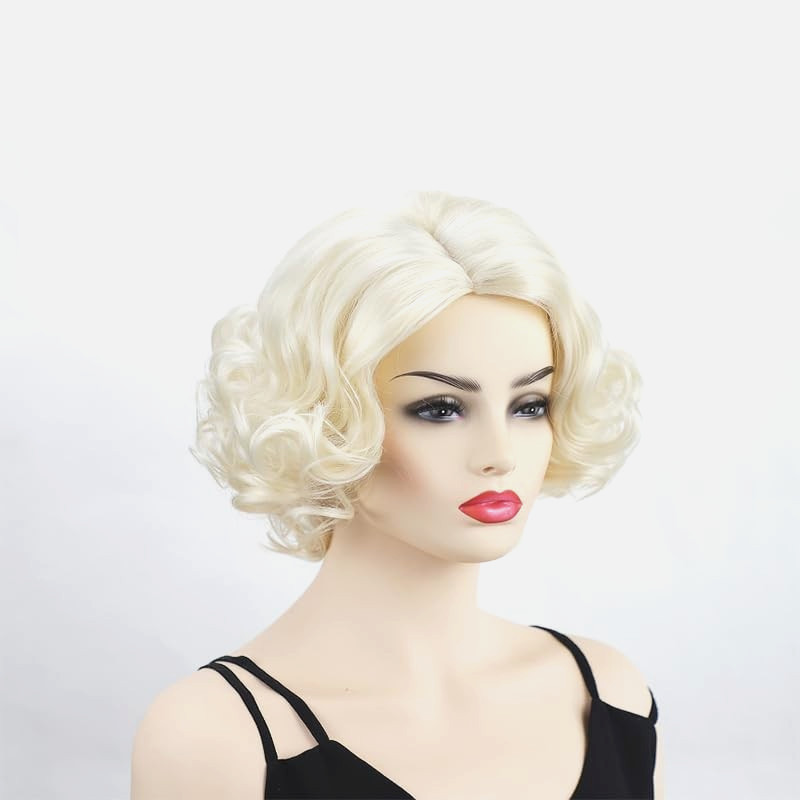 1920s Short Curly Blonde Wig woman synthetic costume hair cosplay actress stage